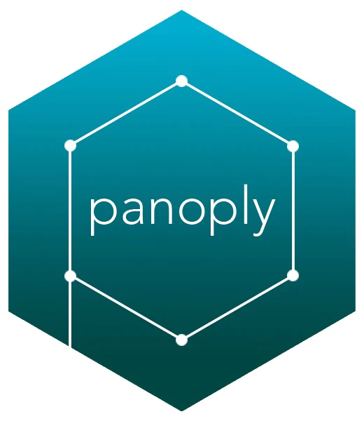 The hex sticker for the package panoply, showing a constellation in the shape of a 'P'