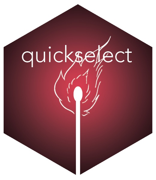 The hex sticker for the package quickselect, showing a lit match