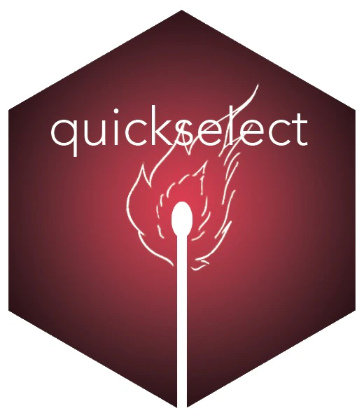 The hex sticker for the package quickselect, showing a lit match