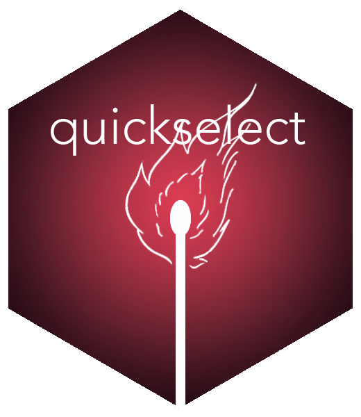 The hex sticker for the package quickselect, showing a lit match