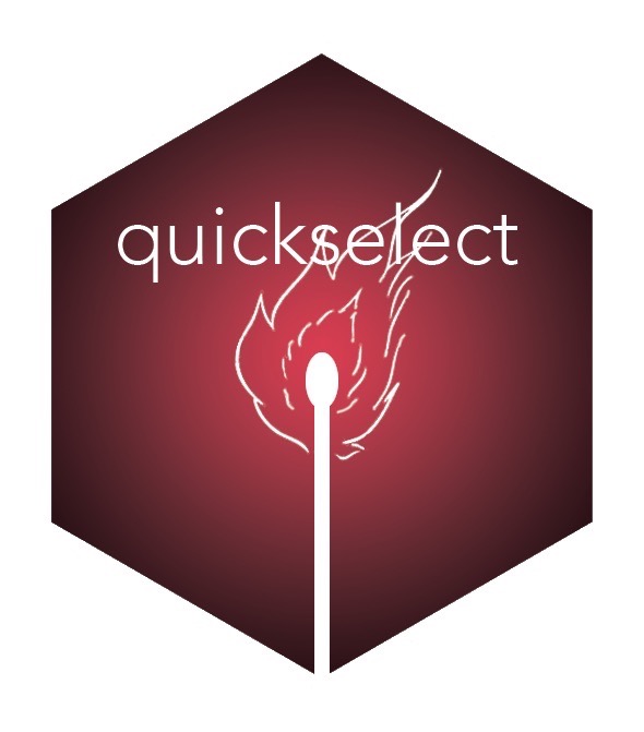 The hex sticker for the package quickselect, showing a lit match